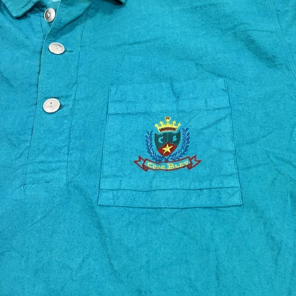 Vintage Henley Shirt Med. Runs Big (LG XL) Rugby Polo 80s Long Sleeve Code Bleu - Picture 3 of 7